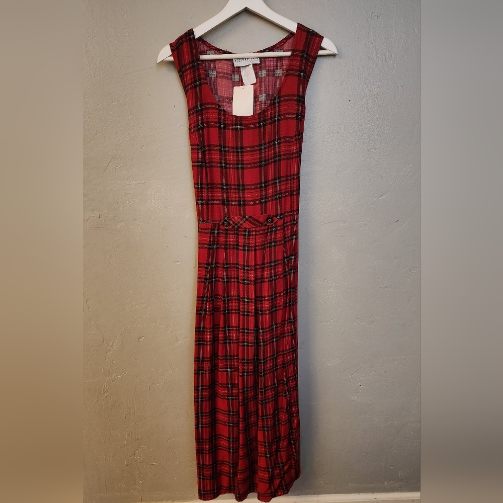 Vintage 1970s 1980s Red Plaid Maxi Dress by Bedford Fair NOS - Picture 12 of 12